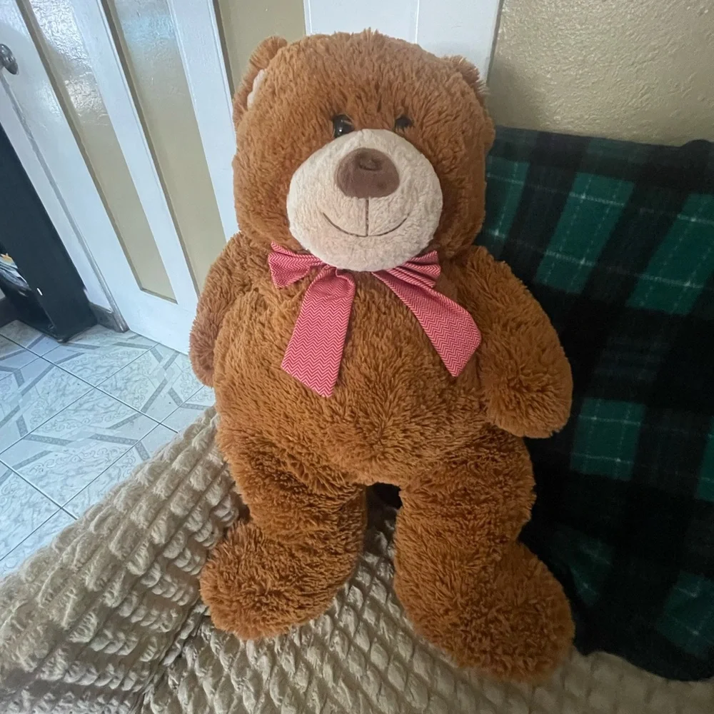 Brown Teddy Bear with Pink Bow perfect condition